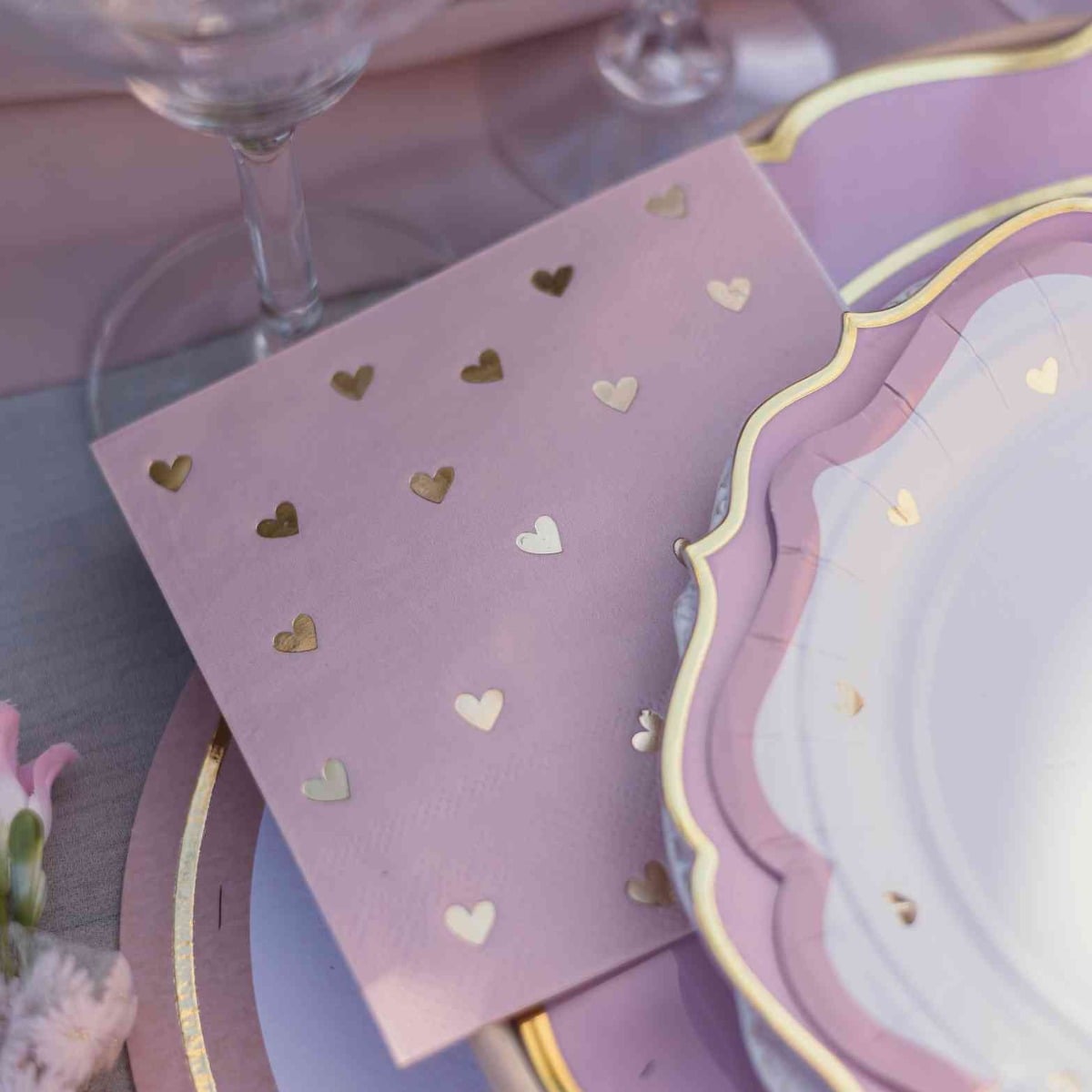 Serviettes cocktail - Coeurs Rose Or