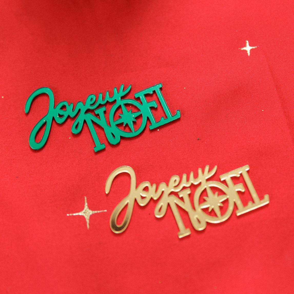 Confettis "Joyeux Noël" en plexi - Vert et Or (10pcs)