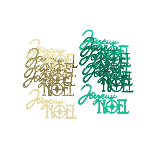 Confettis "Joyeux Noël" en plexi - Vert et Or (10pcs)