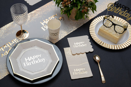 Petites serviettes "Happy Birthday" Chic & Choc Ivoire (12 pcs)