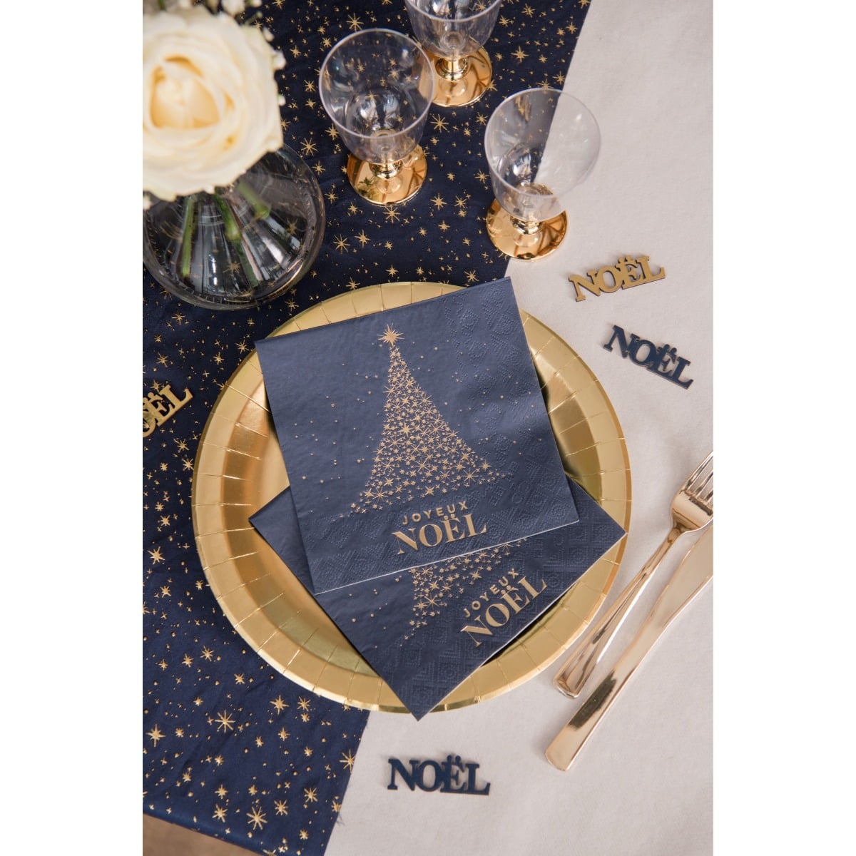 Serviettes - Noel Scintillant Bleu marine