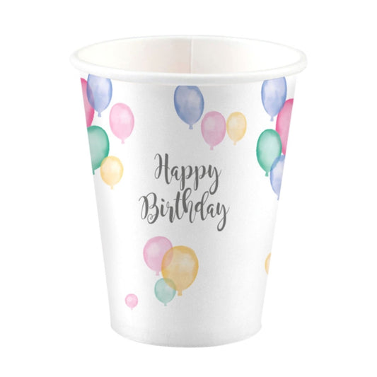 Gobelets - Happy Birthday Ballons (8pcs)