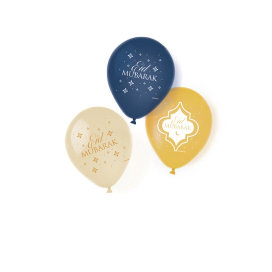 Ballons Eid Mubarak Bleu Or (6pcs)