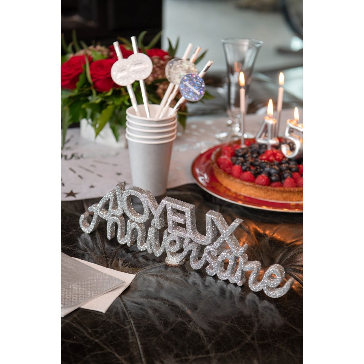 Centre de table - Joyeux Anniversaire Argent
