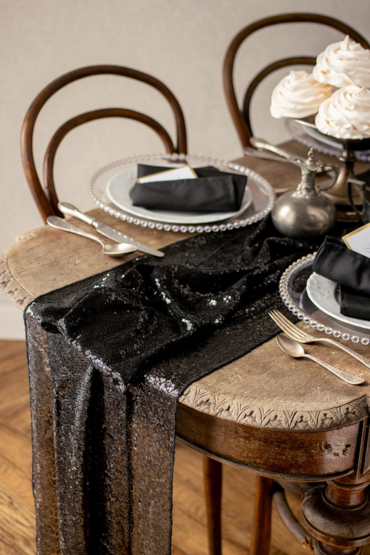 Chemin de table à sequins - Noir (5m)