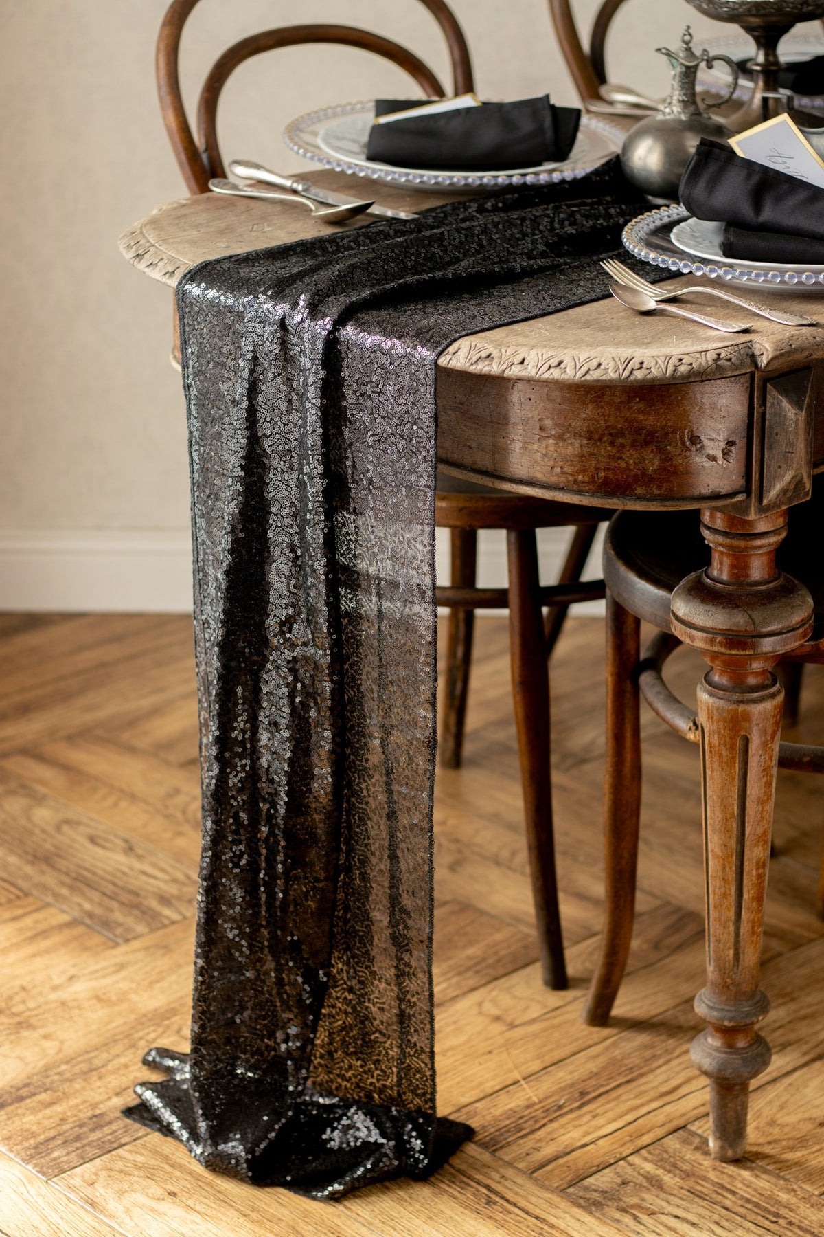 Chemin de table à sequins - Noir (5m)