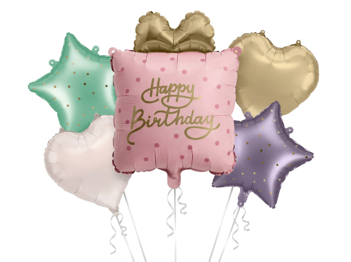 Set de ballons alu - Cadeau Happy Birthday (5pcs)