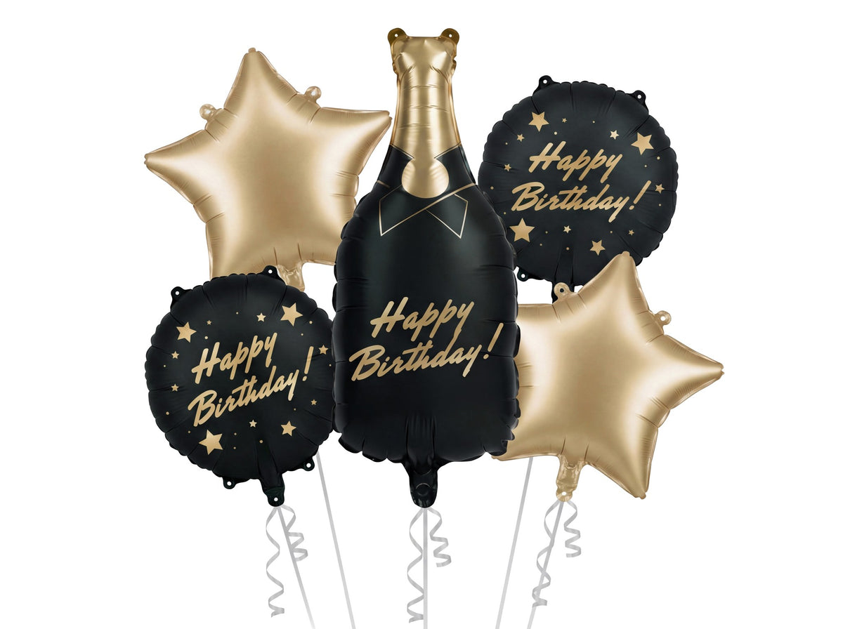 Set de ballons alu - Bouteille Happy Birthday (5pcs)