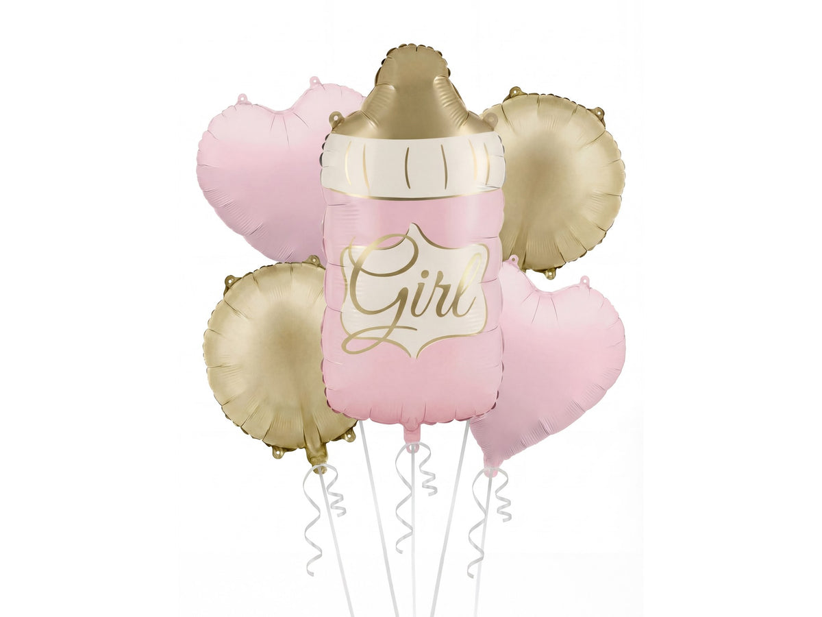 Set de ballons alu - Biberon Girl rose (5pcs)