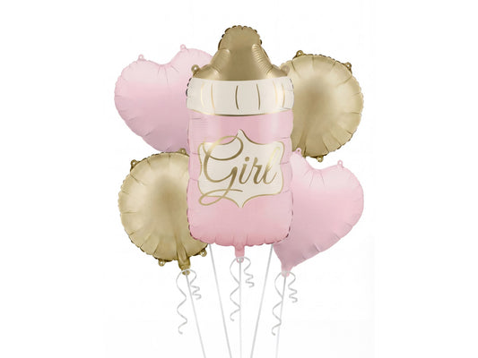 Set de ballons alu - Biberon Girl rose (5pcs)