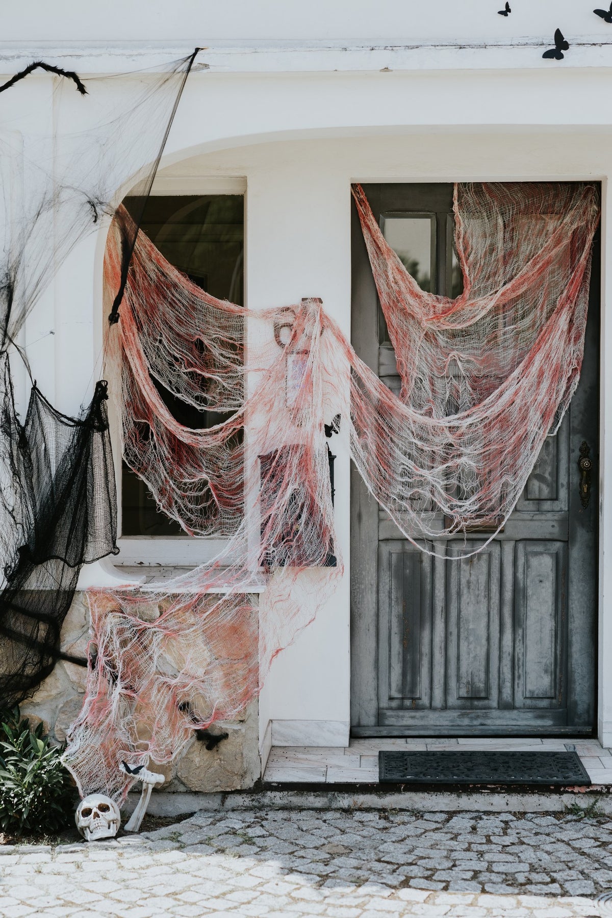 Tissu décoratif Halloween taché de sang - Blanc (0.72x9.8m)