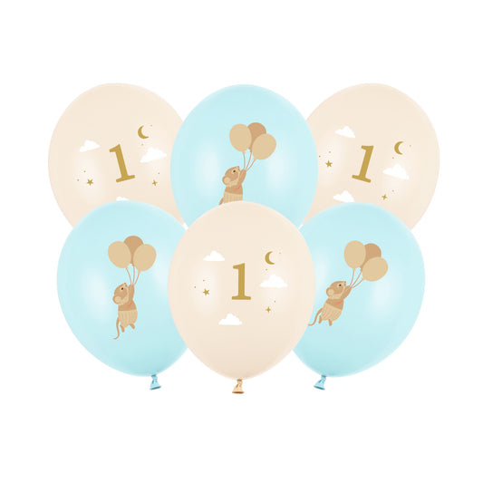 Ballons en Latex - 1 an avec souris Bleu