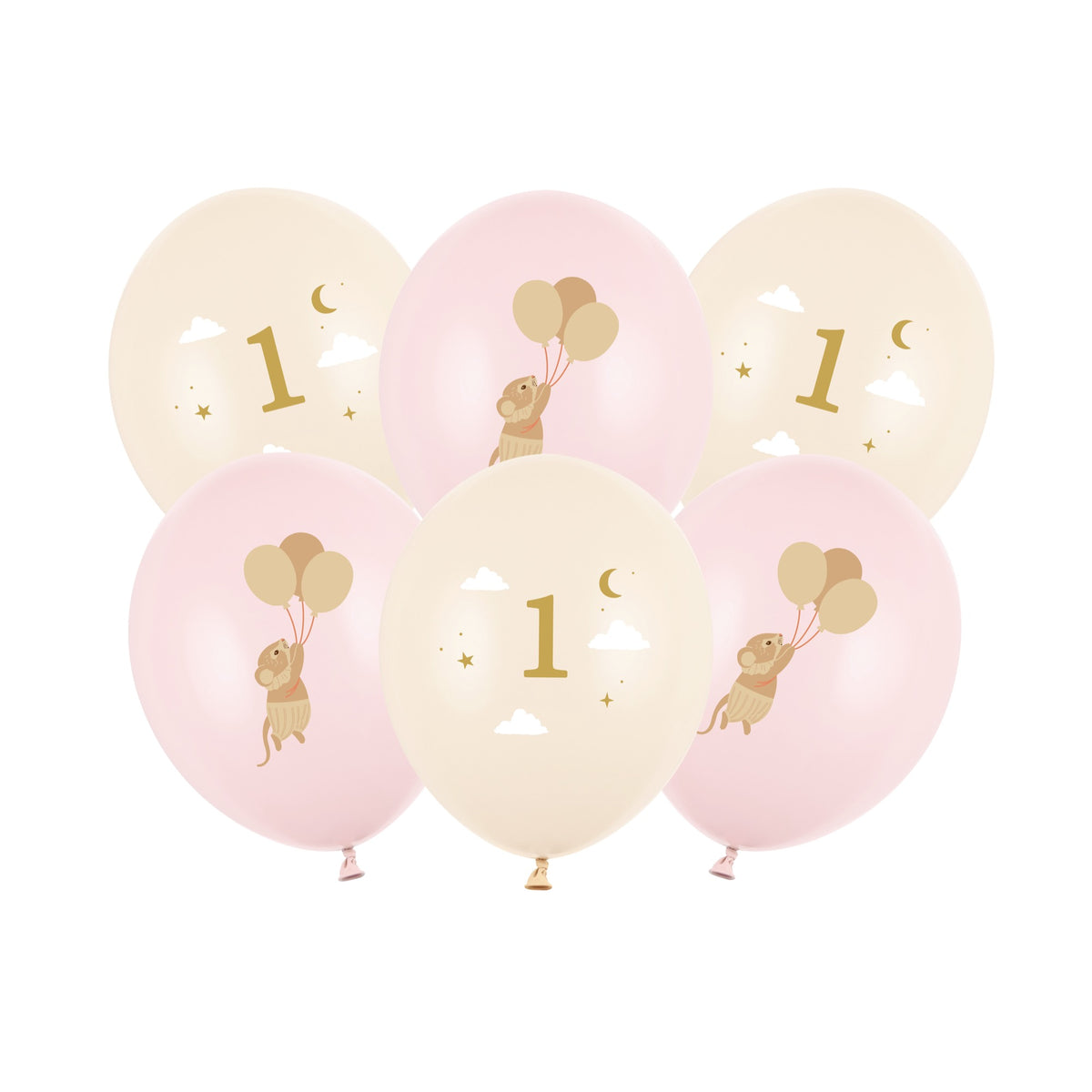 Ballons en Latex - 1 an avec souris Rose