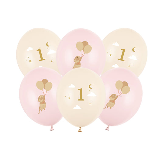 Ballons en Latex - 1 an avec souris Rose