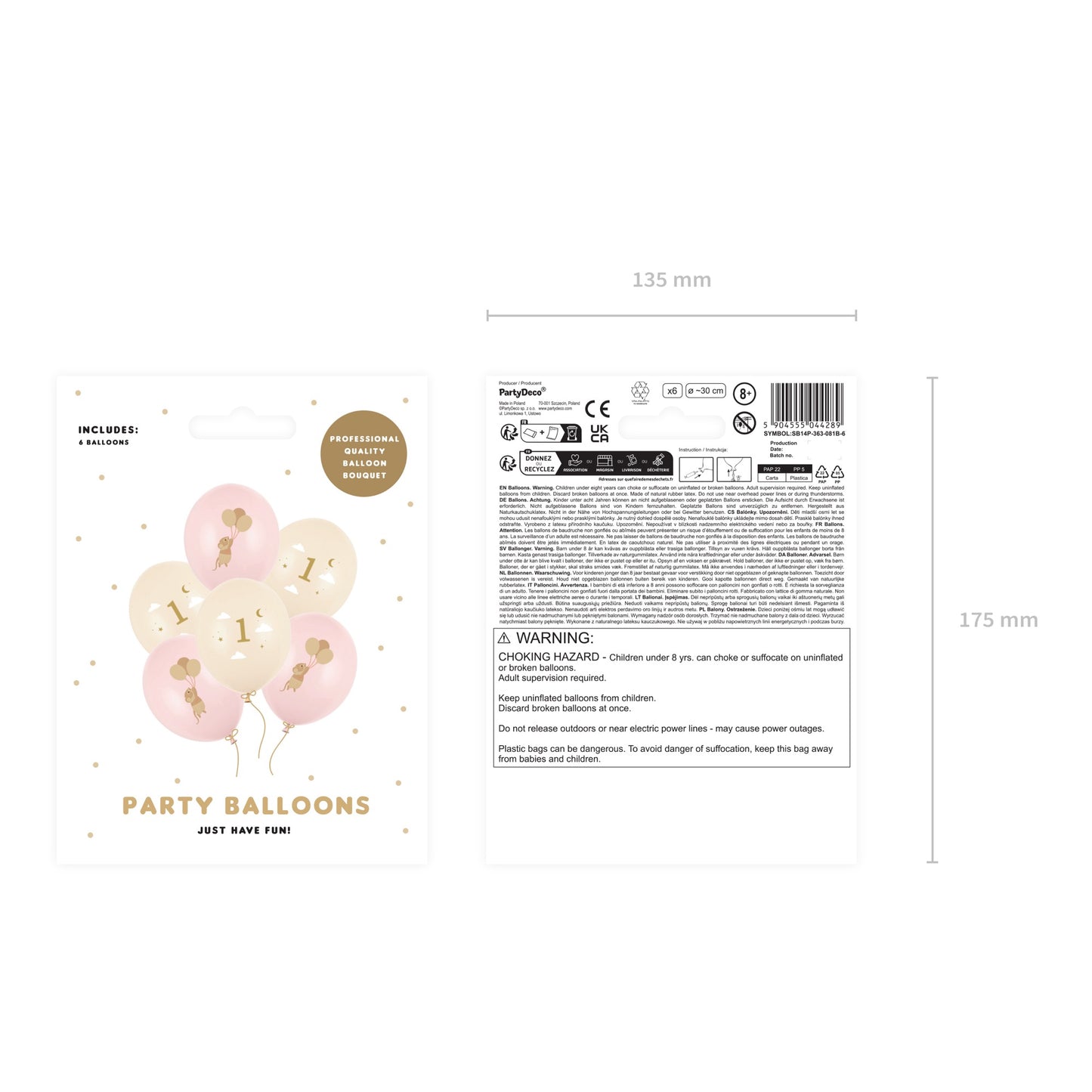 Ballons en Latex - 1 an avec souris Rose