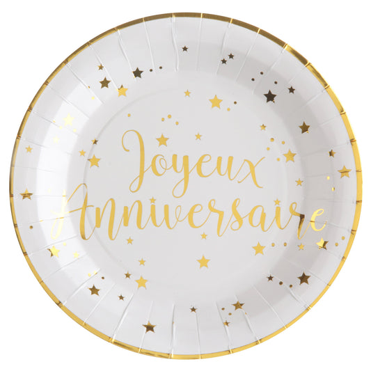 Assiettes "Joyeux Anniversaire" Or (10 pcs)