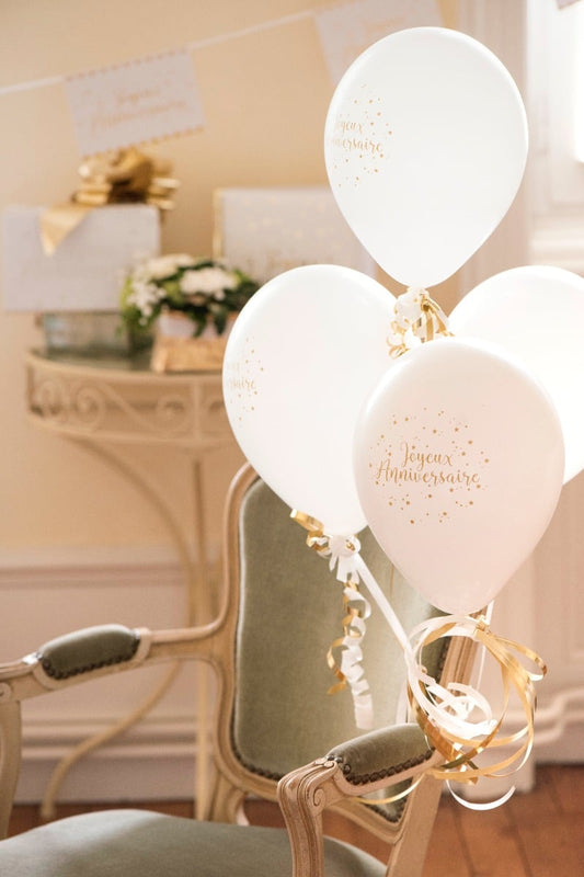Ballons Joyeux Anniversaire Blanc (8 pcs)