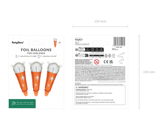 Ballons Micro Alu orange pour guirlande (10 x 25 cm, 3 pièces)