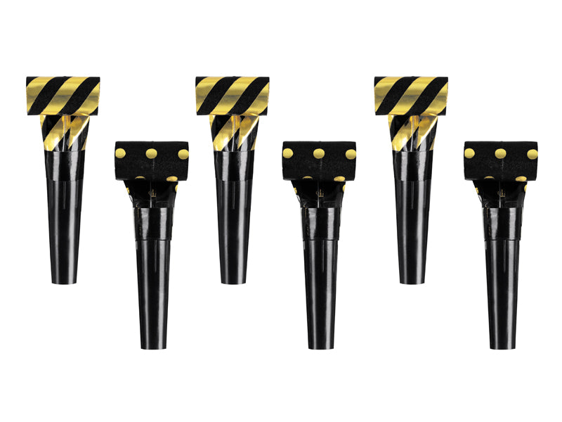 Langues de belle-mère en papier noir et or (28 cm, 6 pièces)