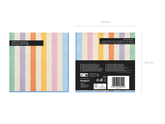 Serviettes Rayures assorties (33 x 33 cm, 20 pièces)
