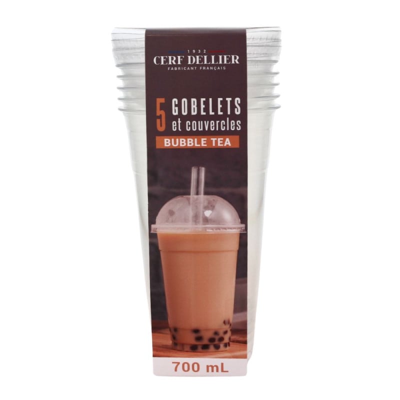 5 gobelets et couvercles bubble tea - 700 ml