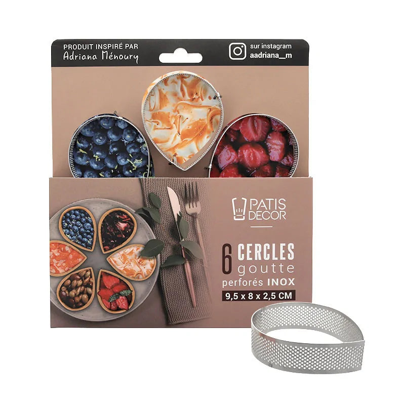 Patisdecor Cercles à tarte goutte perforés inox (6 pièces)