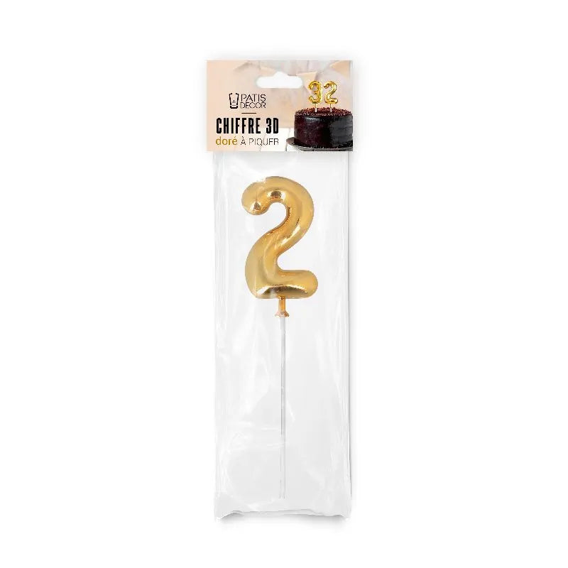 Chiffre 2 3D doré à piquer