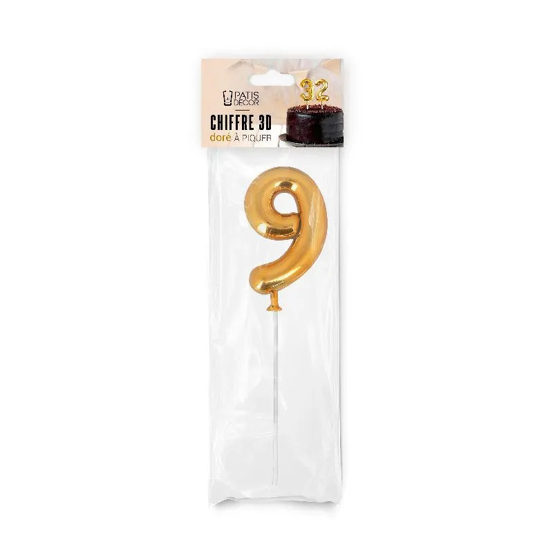 Patisdecor Chiffre 9 3D doré à piquer