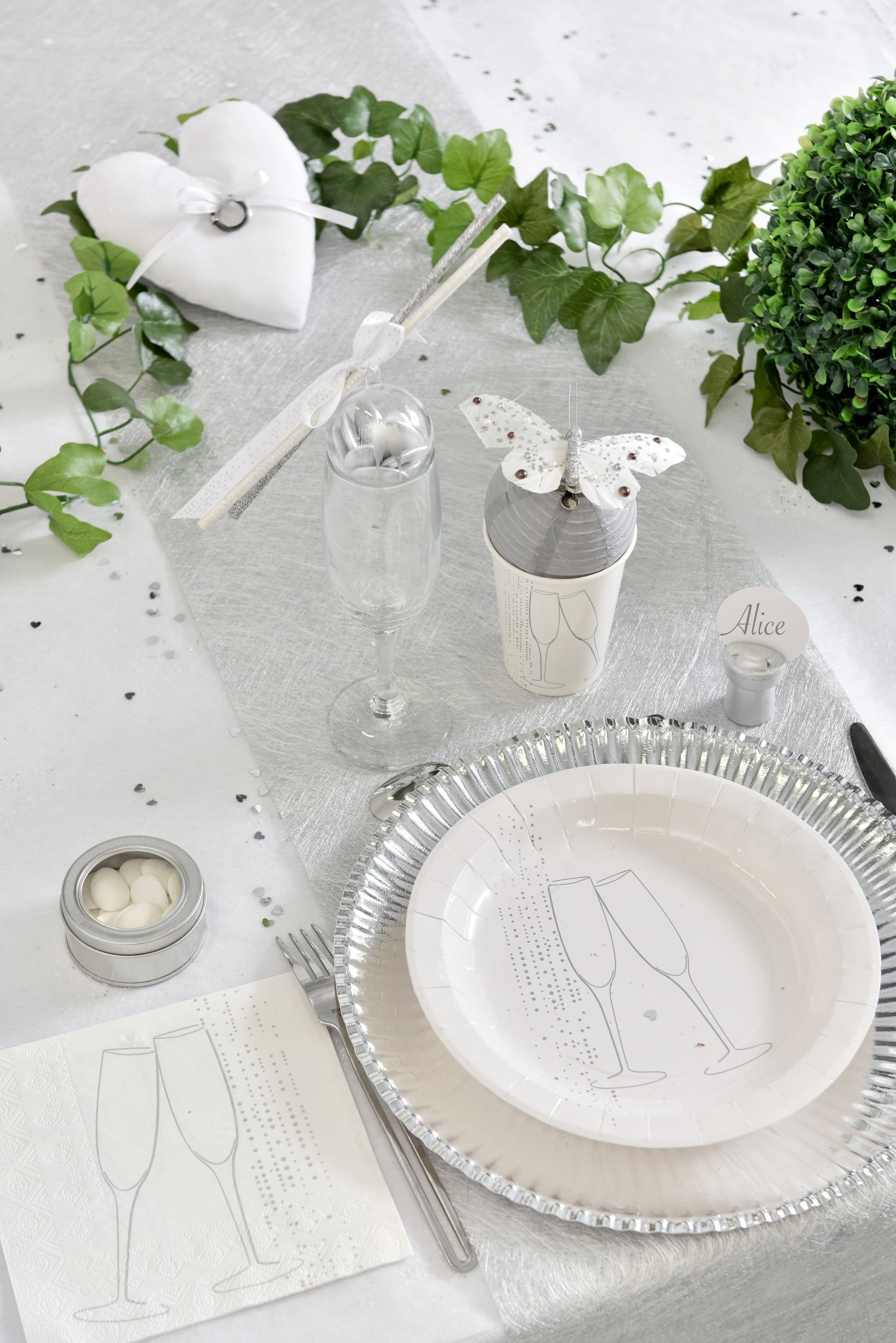 Chemin de table Fanon Metallisé - Argent (5m)