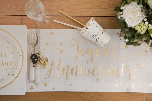 Chemin de table "Joyeux Anniversaire" Or (3m)