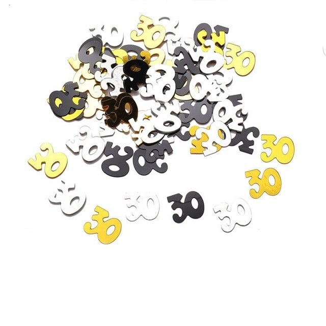 Confettis Age "30" - Noir, Or & Argent (100 pcs)