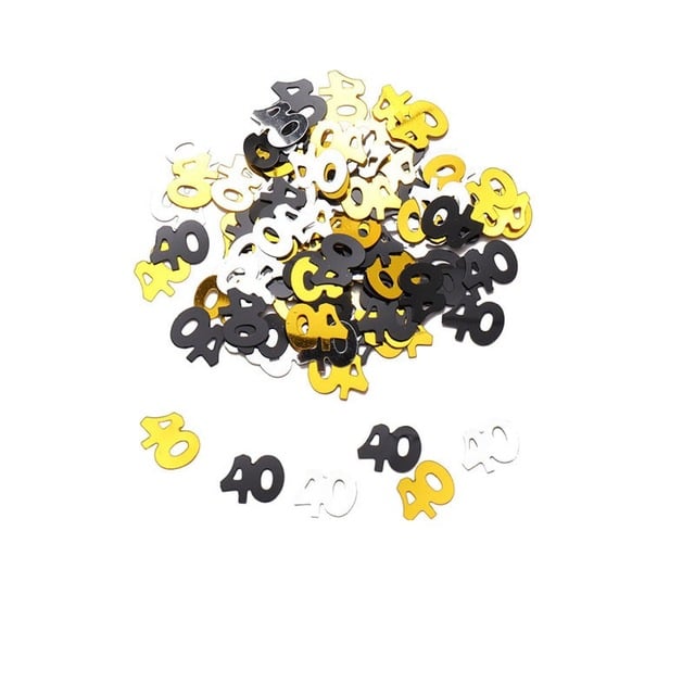 Confettis Age "40" - Noir, Or & Argent (100 pcs)