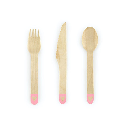 Couverts en bois - Coeur Rose (18pcs)