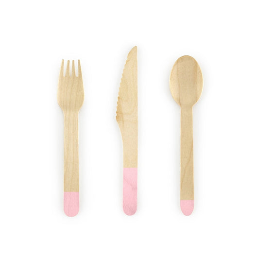 Couverts en bois - Ton Rose Clair (18pcs)