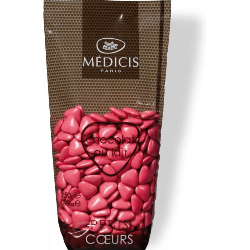Dragées Chocolat Mini-coeurs Fuchsia (250g)