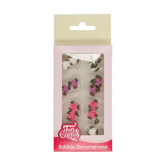 Décorations en sucre - Roses et feuilles - Rose (16pcs)