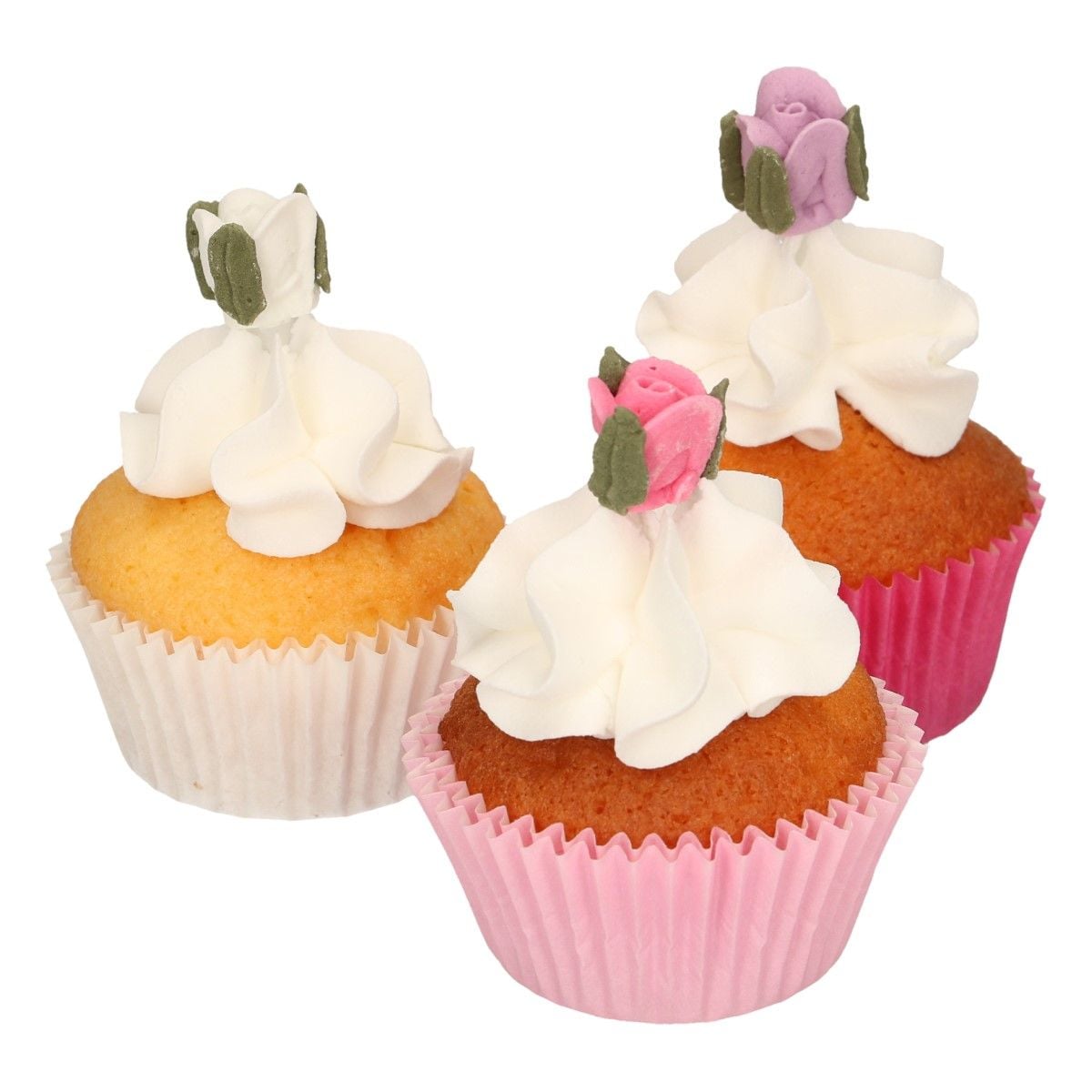 Décorations en sucre - Roses et feuilles - Rose (16pcs)