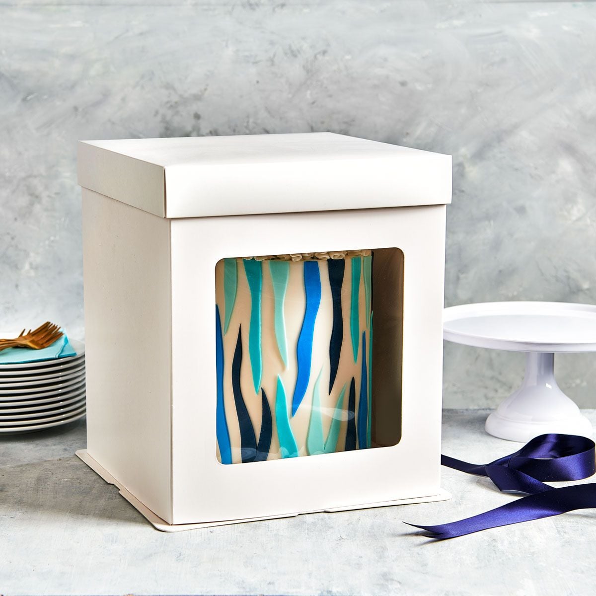 Boîte à gâteau haute - Blanc- 30x30x34cm