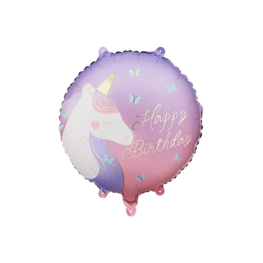 Ballon alu - Happy Birthday avec licorne