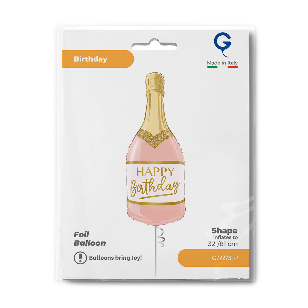 Ballon alu Bouteille rose anniversaire