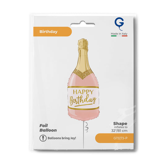 Ballon alu Bouteille rose anniversaire