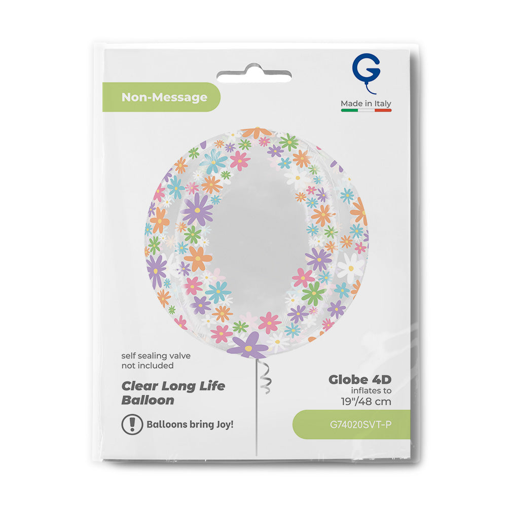 Ballon Globe transparent Marguerites colorées 4D - 48cm