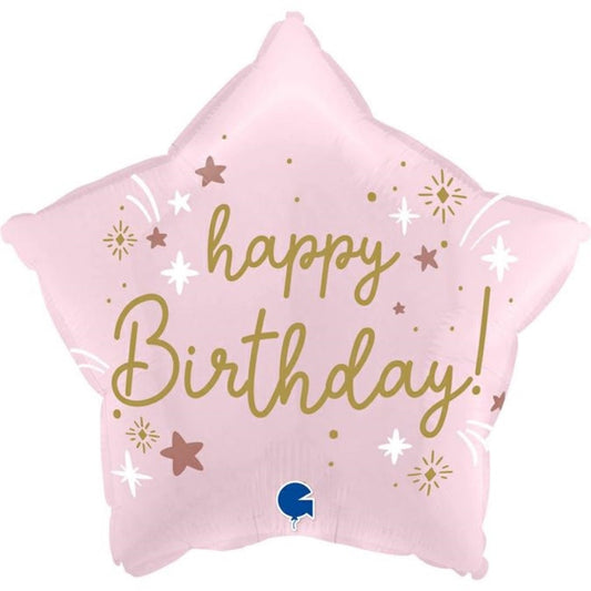 Ballon alu - Etoile rose Happy Birthday