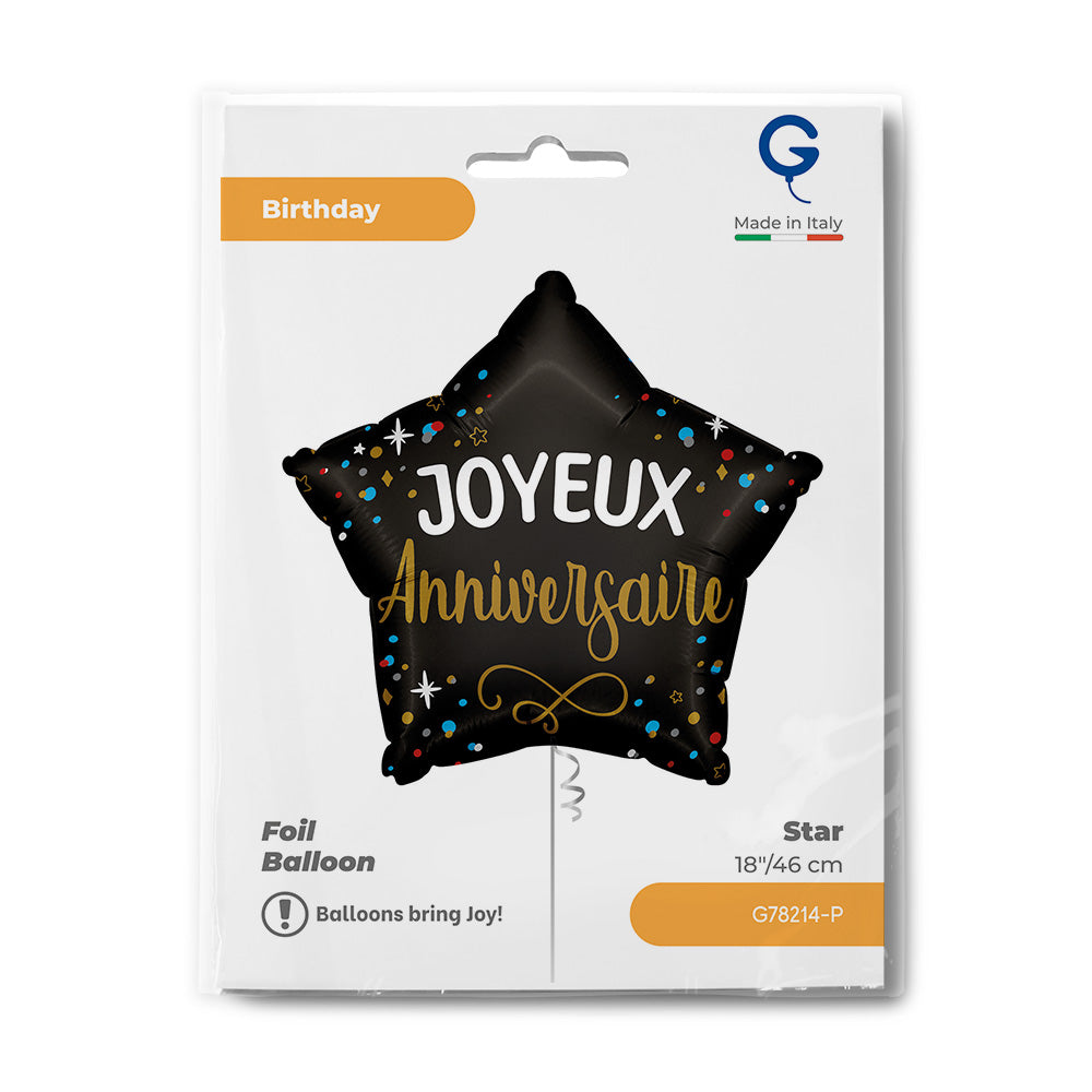 Ballon alu Joyeux Anniv noir - 46cm