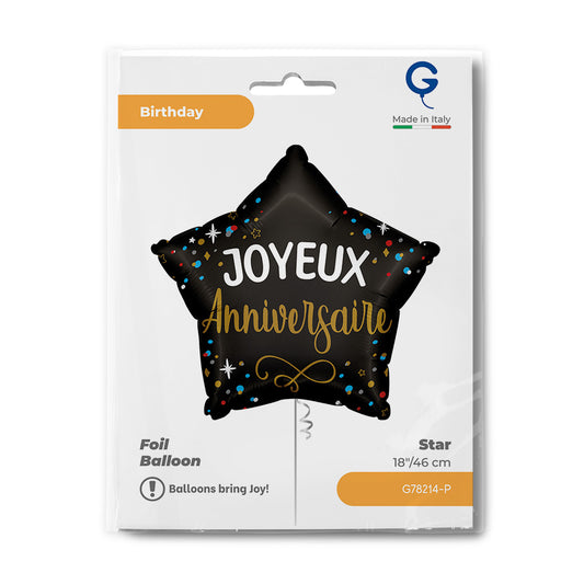 Ballon alu Joyeux Anniv noir - 46cm