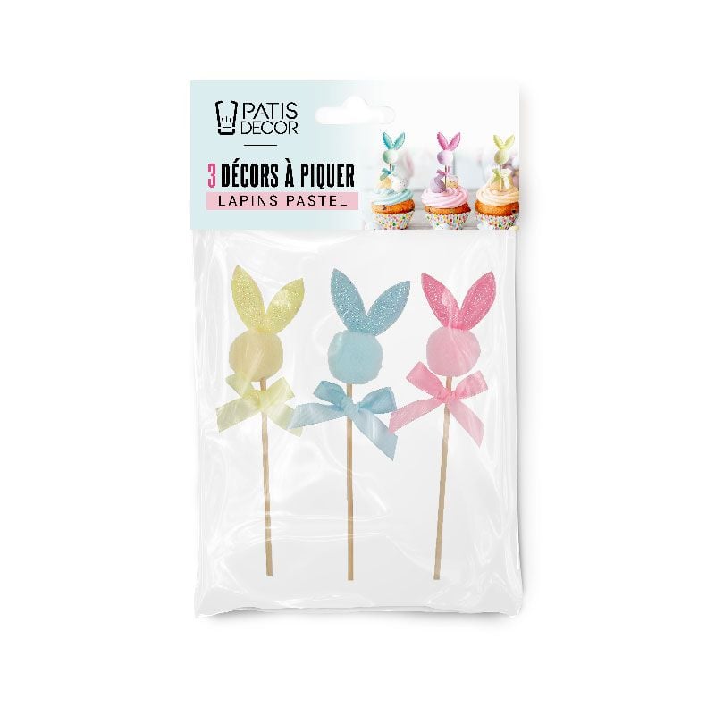 Cupcake toppers - Têtes de lapins pastel (3 pièces)