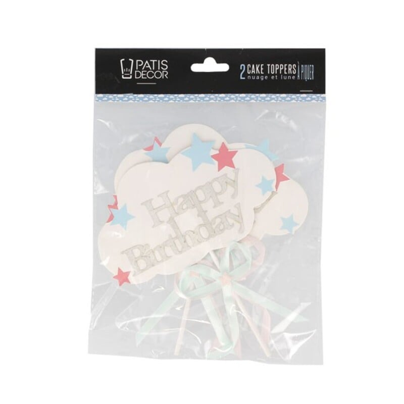 Cake toppers à piquer "Happy birthday nuage"