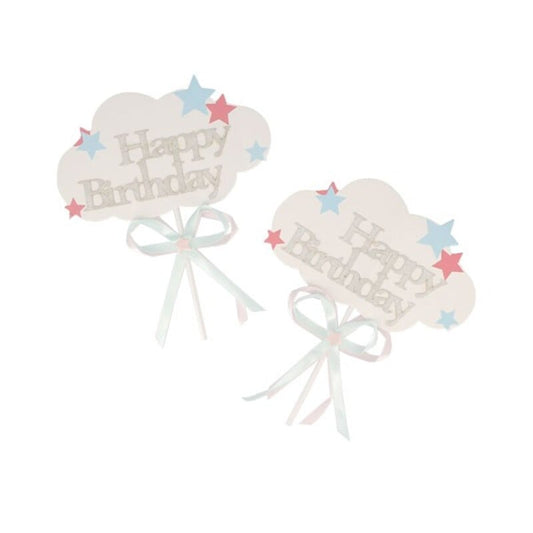 Cake toppers à piquer "Happy birthday nuage"