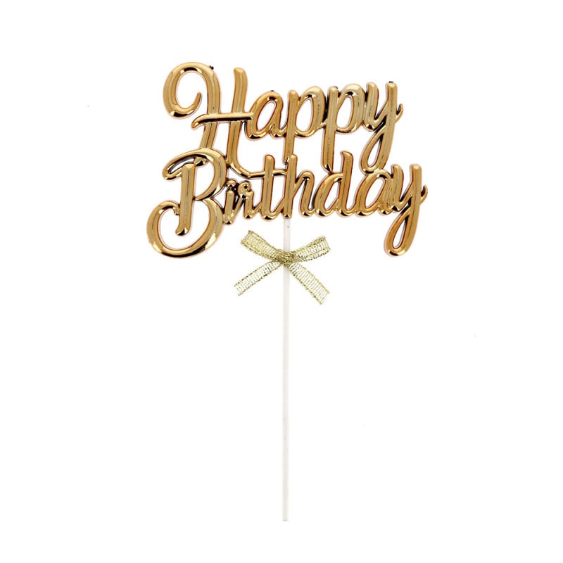 Cake topper à piquer doré "Happy birthday"