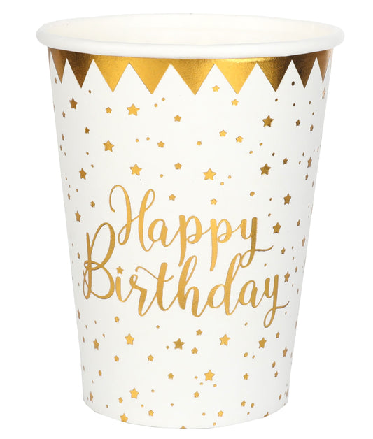 Gobelets "Happy Birthday" avec guirlande (10 pcs)